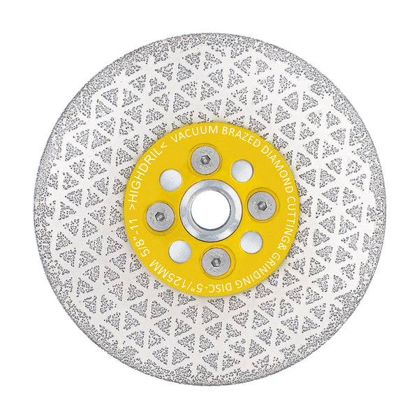 HIGHDRIL Diamond Vacuum Brazed Double-sided Cutting Disc with 5/8-11 or M14 Flange for Granite Marble Masonry Concrete 4''/4.5''/5''