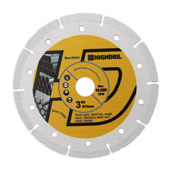 HIGHDRIL Diamond Vacuum Brazing Iron Cutting Disc for Iron Variety Metal Dia 3''/75mm