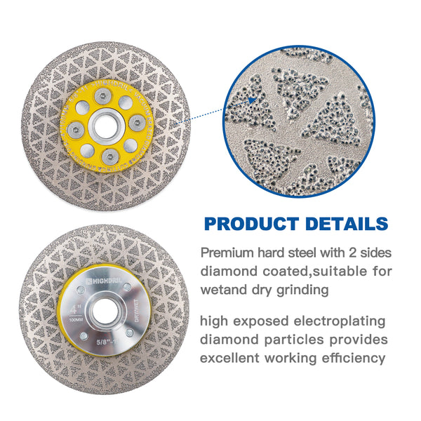 HIGHDRIL Diamond Vacuum Brazed Double-sided Cutting Disc with 5/8-11 or M14 Flange for Granite Marble Masonry Concrete 4''/4.5''/5''